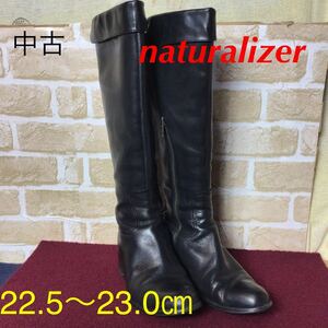 【売り切り!送料無料!】A-27 naturalizer!ロングブーツ!22.5!23!黒!ローヒール!ブラック!ブーツ!かわいい!おしゃれ!中古