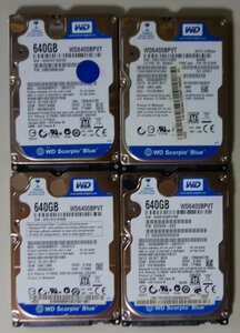 3865 2.5インチ内蔵SATAハードディスク 640GB 4個まとめて WesternDigital WD6400BPVT 9.5mm 5400rpm 正常 Mac/Win