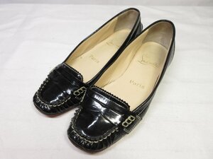 【クリスチャンルブタン】 PENNY GIRL FRAT PATENT CALF パテント ローファー 婦人靴 (レディース) size34 ブラック ■30LZ4526■