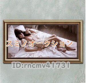 極美品★人物画 官能美女 超セクシー美人画 油彩 絵画 寝室 装飾品 額縁付き 40cm*80cm