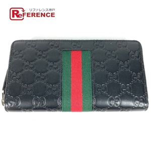 GUCCI グッチ 408831 GG シェリーライン ラウンドファスナー グッチシマ ロングウォレット 長財布 ブラック メンズ【中古】