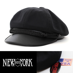 キャスケット 帽子 ニューヨークハット NEW YORK HAT Brando w/leather brim 綿 ブラック XLサイズ 6019-BLK USA生産 正規品