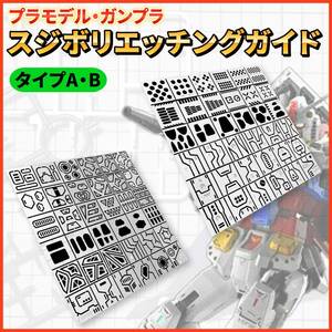 【タイプAB】ガンプラ スジボリ ガイド 筋彫り エッチングガイド テンプレート 定規 プラモデル ミニ四駆 模型 ディテールアップ ホビー