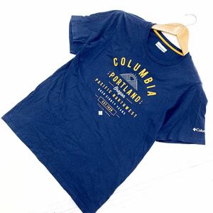 コロンビア CLUMBIA ネイビー 濃紺 胸ロゴ シンプル 半袖 Tシャツ Mサイズ アウトドア♪細身の好シルエット♪■EF99