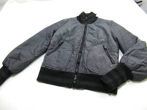 【送900円】3266　DIESEL　ディーゼル　中綿ブルゾン　ジャケット　ダブルジップ　グレー系　ボーダーリブ　ナイロン　アウター　M