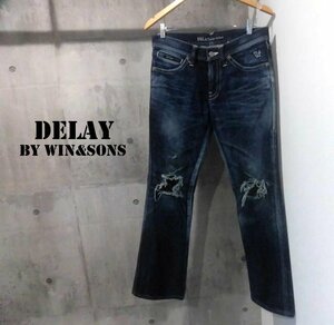 DELAY by win&sonsディレイ バイ ウィンアンドサンズ ダメージリペア加工 ブーツカット デニムパンツ2/レザーパッチ フレアジーンズ/メンズ