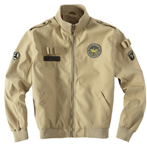 メンズフライトジャケットMA-1ジャケットスタジャンジャンパーブルゾン春秋ミリタリー空軍ジャケット刺繍ワッペンカーキ2XLサイズ選択可