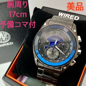 美品☆電池新品☆送料込☆セイコー SEIKO ワイアード WIRED クロノグラフ 腕時計 ブラック/ブルー リフレクション 7T11-0BD0 AGAV035