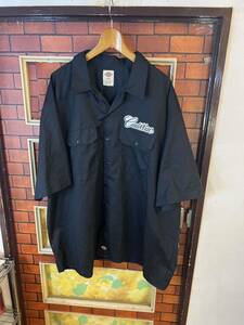 半袖ワークシャツ dickies ディッキーズ xxxl 3XL キャデラック　黒系　ビックサイズ　エンジニア　メカニック　アメリカ古着　