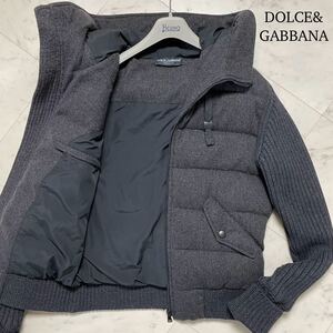 極美品/Lサイズ★ドルチェ&ガッバーナ DOLCE&GABBANA カシミヤ混 ニット切替 ハイブリッド ダウンジャケット フード ブルゾン ヘリンボーン