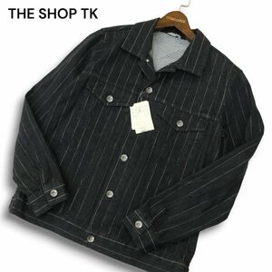 【新品 未使用】 THE SHOP TK タケオキクチ 麻 リネン混 ストライプ デニム ジャケット Gジャン Sz.M　メンズ　A4T09878_9#M