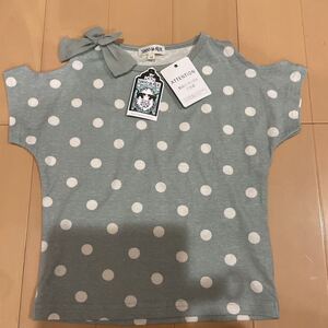 送料込み　新品タグ付き　SHOOLARUE 肩出し半袖Tシャツ カットソー　水玉ドット　100cm コットン100% 綿100% ワールド　送料無料