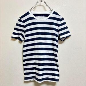 【無印良品】Tシャツ【M】白×紺　ボーダー　半袖　丸首　シンプル　MUJI