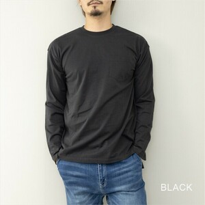 【即落送料込】BLACK Size:LL ゆったりシルエットのロングTシャツ 長袖 ジャケット、コートのインナーもCool！ピーチスキン生地 綿100%