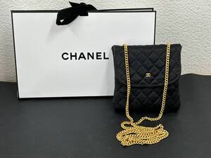 ★CHANEL シャネル 中美品 ココマーク 小物入れ チェーン ネックレスポーチ ポーチ キャンバス ブラック レディース★3224管理番号