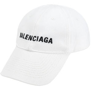 バレンシアガ BALENCIAGA ベースボール キャップ ロゴ 刺繍 529192 コットン ホワイト 白 Lサイズ 帽子 小物 レディース メンズ 中古