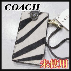 ☆未使用☆ COACH コーチ iPodケース ゼブラ ハラコ ホワイト ブラウン ストラップ レディース タグ付き 美品 送料無料