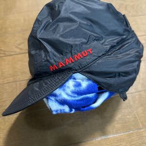 マムート つば付耳付裏フリースあったかワークキャップ 軽量 ナイロン used L/XL ブラック