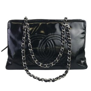 【1円～】シャネル CHANEL バッグ ショルダーバック チェーンショルダー マトラッセ ココマーク エナメル ブラック 14番台 シルバー 中古