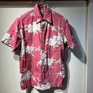 老舗ブランド COOKE STREET ビンテージ コットンアロハシャツ MADE IN HAWAII ハワイアンシャツ リバースプリント ポケ柄合わせ ピンク系