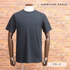 AMERICAN EAGLE/Mサイズ/アメリカ製カットソー スラブ混ジャージー 快適 無地 ガーメントダイ 半袖 新品/黒/ブラック/ih172/