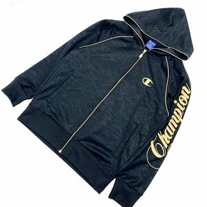 ■チャンピオン Champion フーディー フルジップパーカー ジャージトップ トラックジャケット Mサイズ ブラック ゴールド■H122