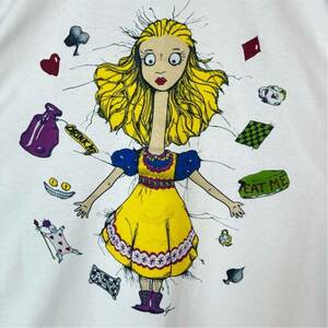  ALICE IN WONDERLAND チェシャ猫 アリスインワンダーランド 不思議の国のアリス Tシャツ ディズニーランド アニメ 映画 90s 白 在原みゆ紀