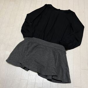 和537★ Broderie&Co. ブロードゥリー&コー 長袖 チュニック 切替 ボートネック F ブラック グレー レディース