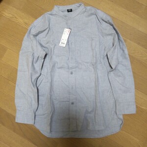 ユニクロ UNIQLO フランネル スタンドカラーシャツ 長袖 S グレー