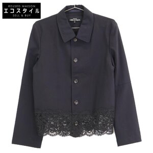 美品/ tricot COMME des GARONS トリココムデギャルソン TS-08027M ウール 裾レース切替 ジャケット M ネイビー レディース