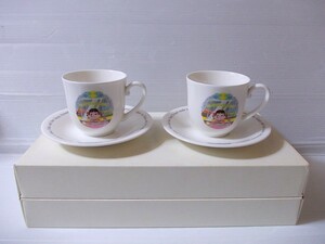 不二家★ペコちゃん★ペコパーラーアメリカン碗皿 ペアー★PEKO TABLE COLLECTION★陶器製★カップ&ソーサー 2客セット★ペア