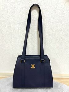 【極美品】CELINE マカダム ブラゾン キャビアスキン トートバッグ セリーヌ　ネイビー