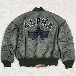 【美品】 ALPHA INDUSTRIES/アルファインダストリーズ MA-1 フライトジャケット バックエンブレム ミリタリー リバーシブル メンズ Lサイズ