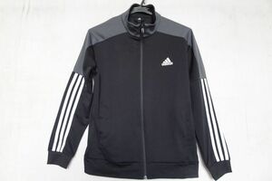 adidas/アディダス/ジュニア/長袖トラックジャケット/ジャージ素材/前ジップアップ/白3本ライン/スポーツ/黒/ブラック/160サイズ(6/5R6)