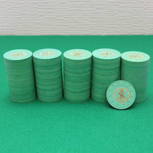 美品 本格カジノチップ 100枚 クレイ コイン ルーレット ブラックジャック バカラ ポーカー POKER 粘土 緑 green 新品同様 ＄1 ＄10 230326