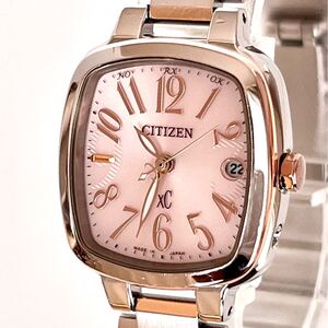 【稼働】磨き済み シチズン CITIZEN クロスシー レディース 腕時計 電波ソーラー 美品 ピンク文字盤 s1894