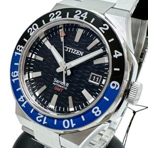 CITIZEN/シチズン シリーズ8 NB6031-56E メカニカルGMT 腕時計 ステンレススチール 自動巻き/オートマ 黒文字盤/青黒ベゼル メンズ