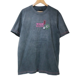 ディーゼル DIESEL プリント Tシャツ カットソー インサイドアウト 半袖 ワッペン USED加工 L グレー ■GY99 メンズ