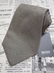 ヒューゴ ボス HUGO BOSS 新品未使用タグ付き 微光沢 ネクタイ シルク ブロックドット柄 グレーベージュ系 B-004489 ゆうパケット