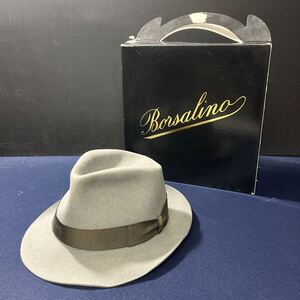 Borsalino ボルサリーノ ハット ウール グアナコフェルト ロゴ入り リボン付き サイズ58 中折れハット イタリア製 グレー