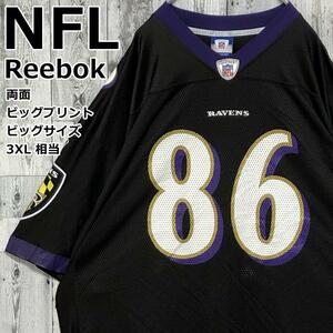 Reebok リーボック × NFLボルティモア・レイブンズ 両面プリント 黒 3XL相当 アメフトゲームシャツ ユニフォーム ユニフォームシャツ