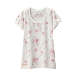 ◆白Mローズバラ薔薇Cath kidston　キャスキッドソン　ローズ　Tシャツパフスリーブ　ホワイト　ユニクロコラボ