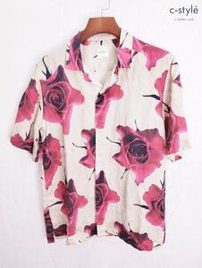 O667a [春夏][人気] PaulSmith ポールスミス ローズオープンカラーシャツ L マルチカラー バラ 花柄 リネン混 | トップス N