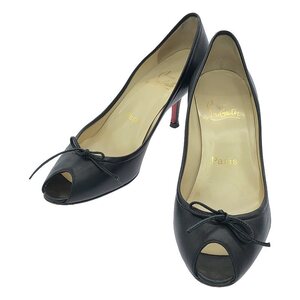 Christian Louboutin / クリスチャンルブタン | レザー リボン オープントゥ ヒールパンプス | 36 1/2 | ブラック | レディース