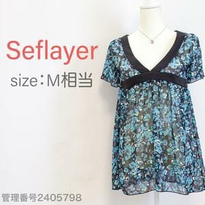 【送料無料】Seflayer(セフレイヤー) ウエストマークシアーチュニック　Vネック　総柄　M