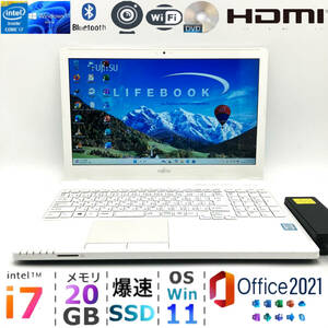 ハイエンドi7★メモリ20GB/爆速SSD/Core i7-6700HQ☆Windows11☆Office2021/Bluetooth/Webカメラ/USB3.0/Wi-Fi/筆ぐるめ/人気富士通 AH47/W