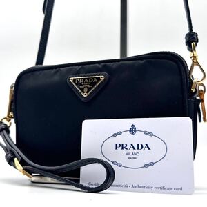 3101【極希少・美品】PRADA プラダ ショルダーバッグ ミニ ポーチ 3way 三角ロゴ ダブルジップ ナイロン サフィアーノレザー 本革 ブラック