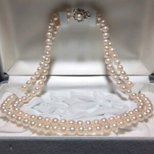 【2連】アコヤ真珠 6.5-7.0mm 42cm 干渉色 ホワイト ネックレス 本真珠 アクセサリー SILVER pearl あこや パール