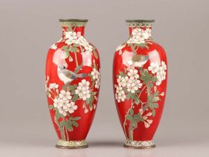 古美術 明治七宝 七宝焼 花瓶 一対 時代物 極上品 初だし品 C6557