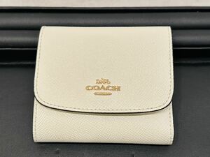 【美品】◇COACH コーチ コンパクト財布 三つ折り ミニ財布 レディース アイボリー系カラー◇